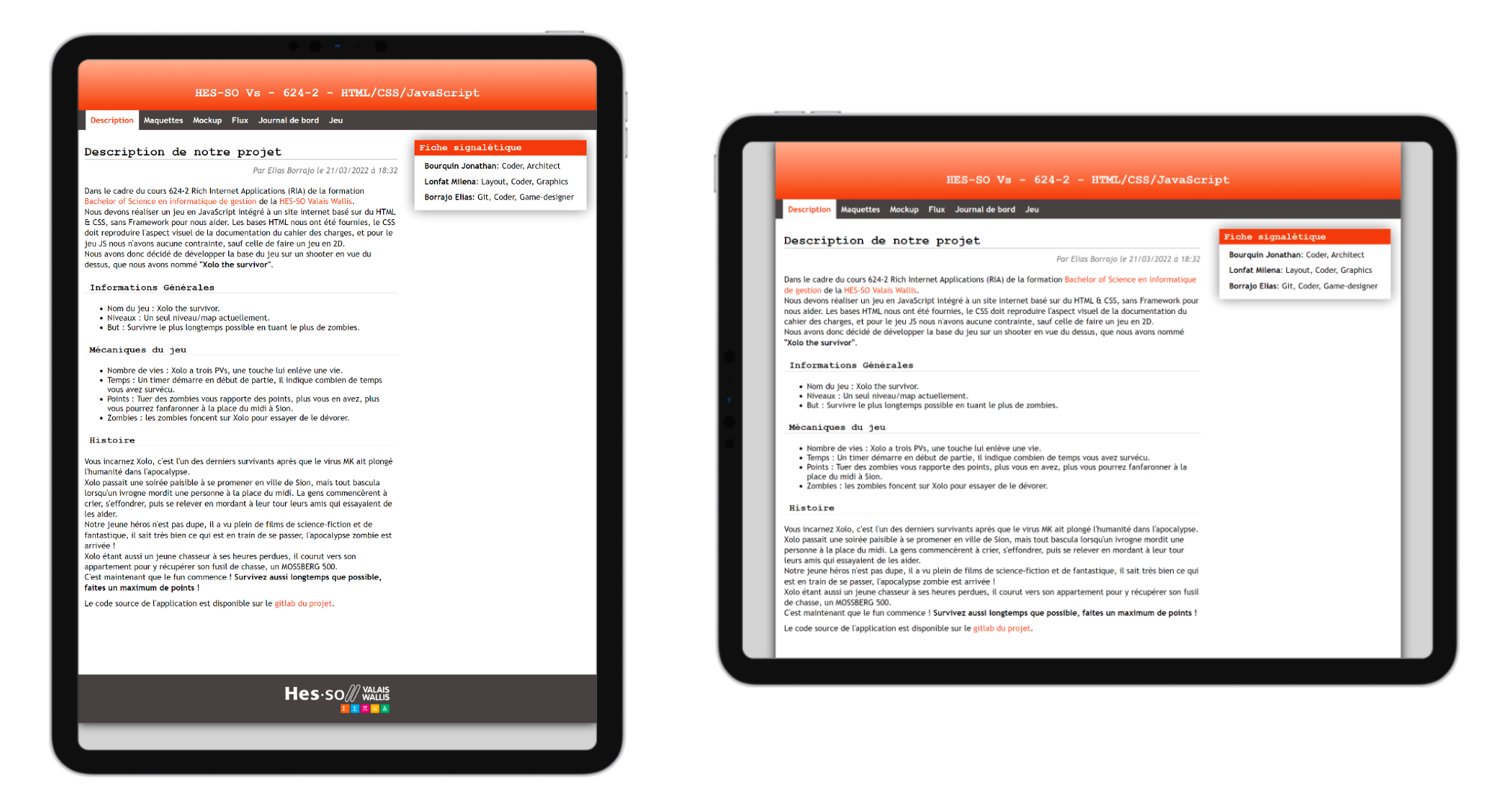 Fig.2 : Rendu version tablette, format portrait à gauche et paysage à droite.